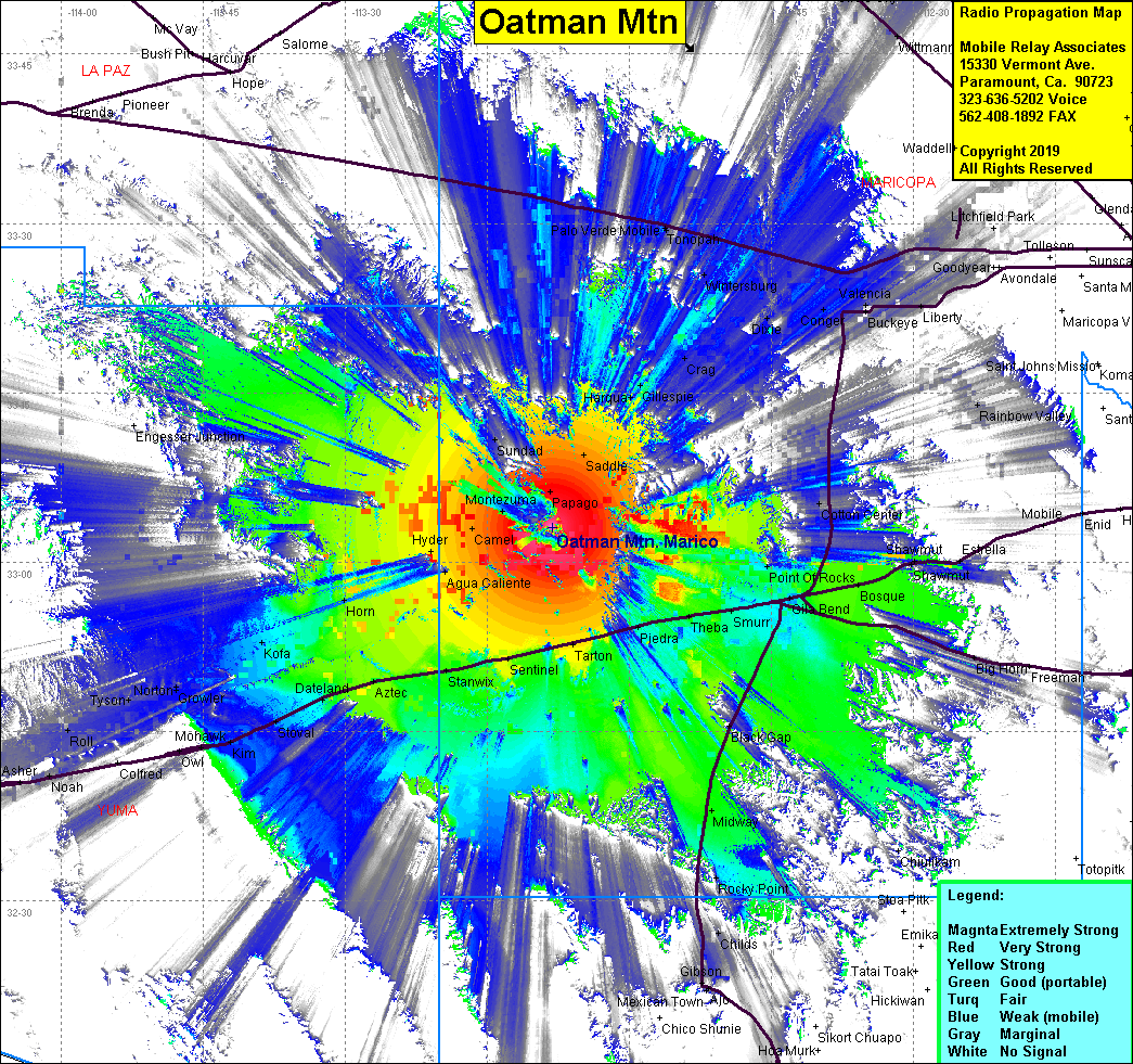 heat map radio coverage Oatman Mtn